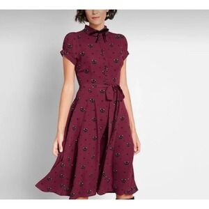 Collectif London Burgundy Red Mary Grace Dress Black Cat S
